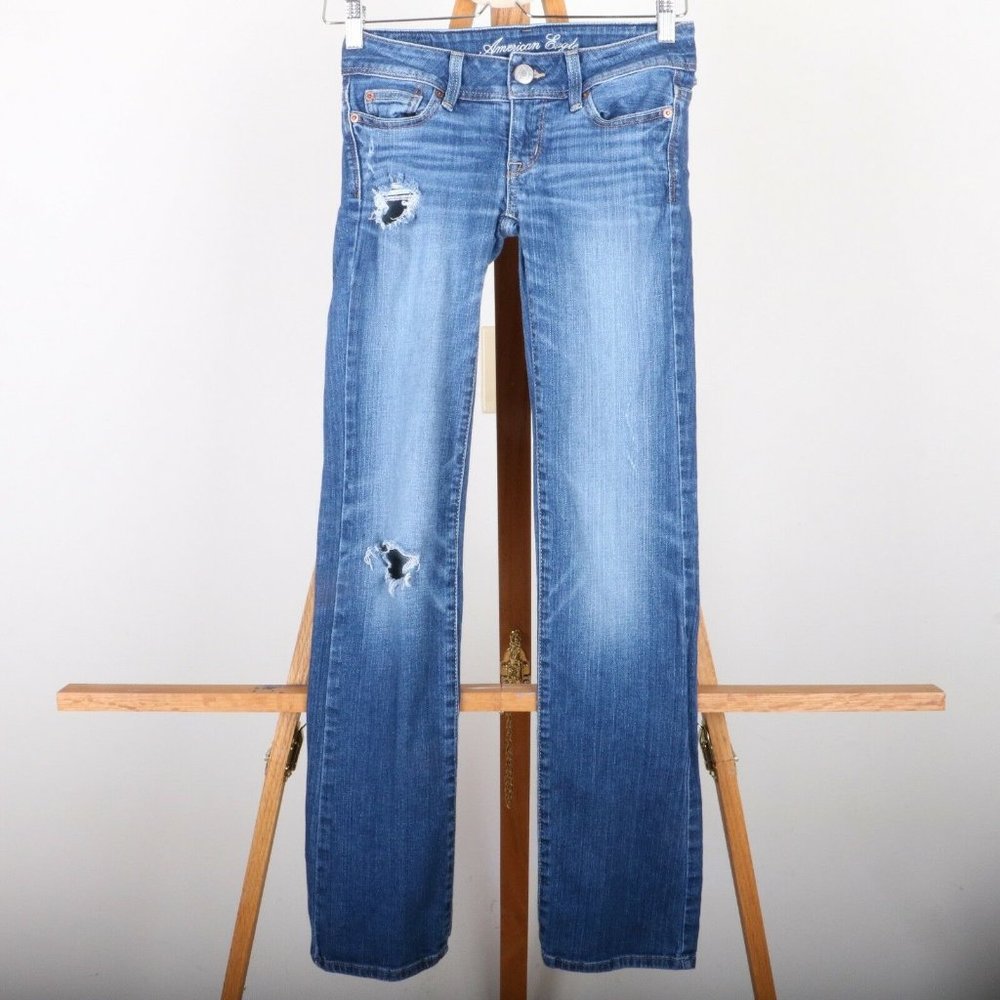 American Eagle Stretch Blue Jeans Women's 00 Distressed